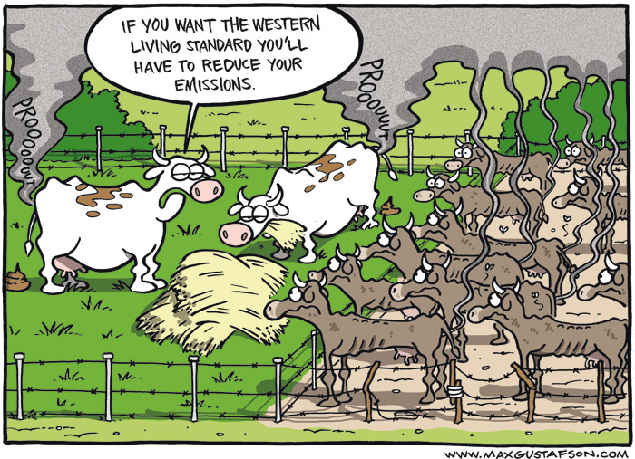 Political cartoon on climate politics. By Max Gustafson.