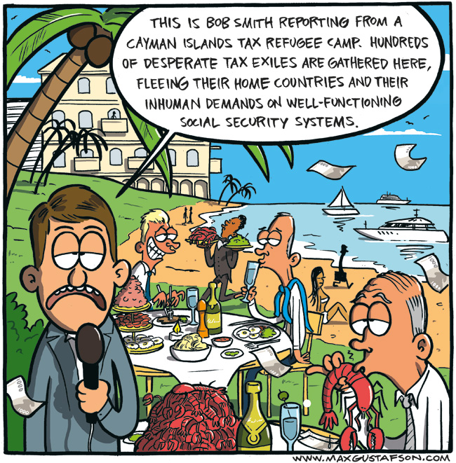 Cartoon on tax havens. By Max Gustafson.