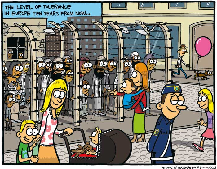 Satirical cartoon on racism i Europe. By Max Gustafson.